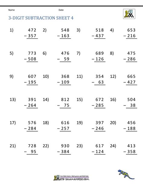 subtraction 3 digit with borrowing